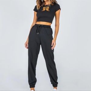 Size 2 Princess Polly Black Drawstring Elastic Waist Ultra High Rise Joggers